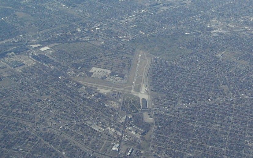 Aerial view of Coleman A. Young International Airport on Detroit’s east side