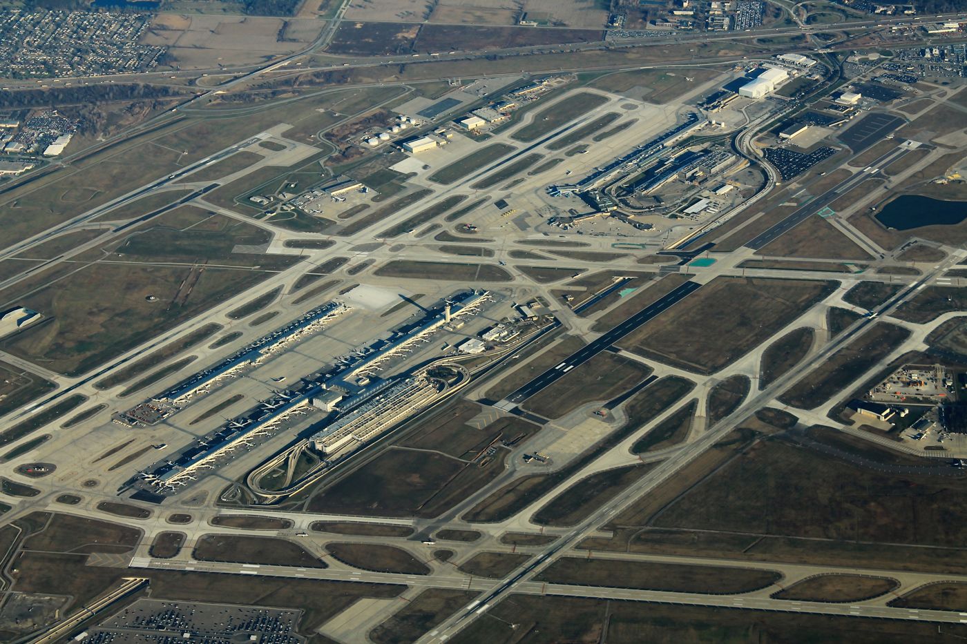 Aerial view of Detroit Metropolitan Airport terminals